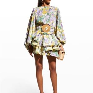 Bronx and Banco "Sienna" floral-print cocktail dress with a ruffle-tiered skirt